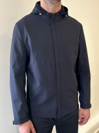 MENS Seamless Dark Navy Waterproof Windbreaker Jacket with Removable Hood image 0