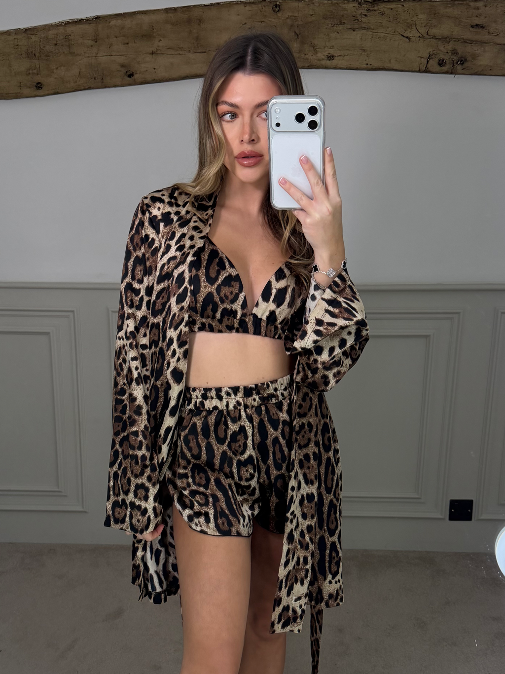 DOLCE Silk 3 Piece Leopard Pyjama Short Set  image 2