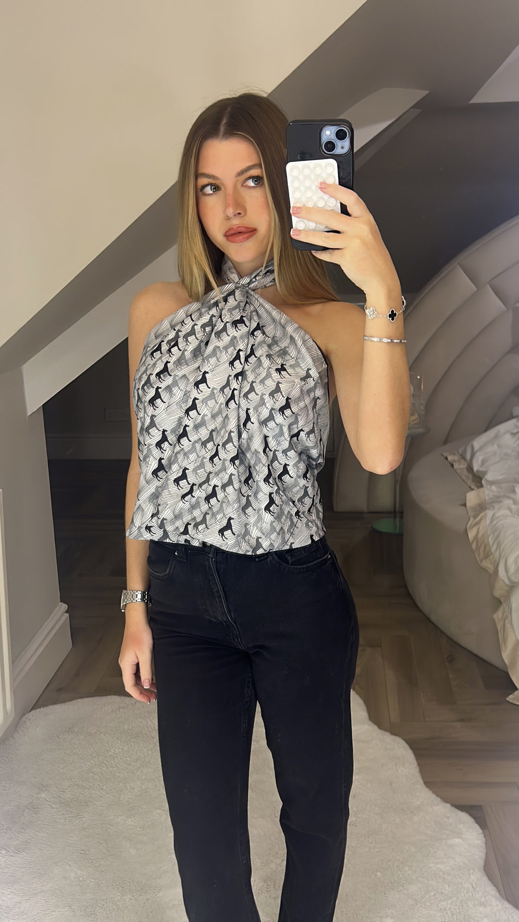 H Black & Grey 90cm Mini Horse Scarf Top  image 0
