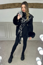 H Black & White Chain Wrap Over Jacket with Leather Trimmed Hood - LIMITED image 2