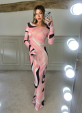 EMILIO Peach Long Sleeve Mesh Dress image 0