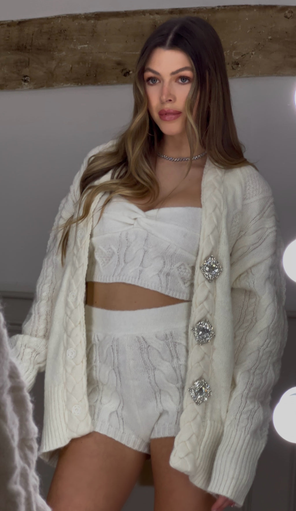 Cream Heart Long Caridgan 3 Piece Set - Limited image 0