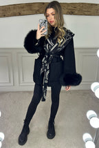 H Black & White Chain Wrap Over Jacket with Leather Trimmed Hood - LIMITED image 3
