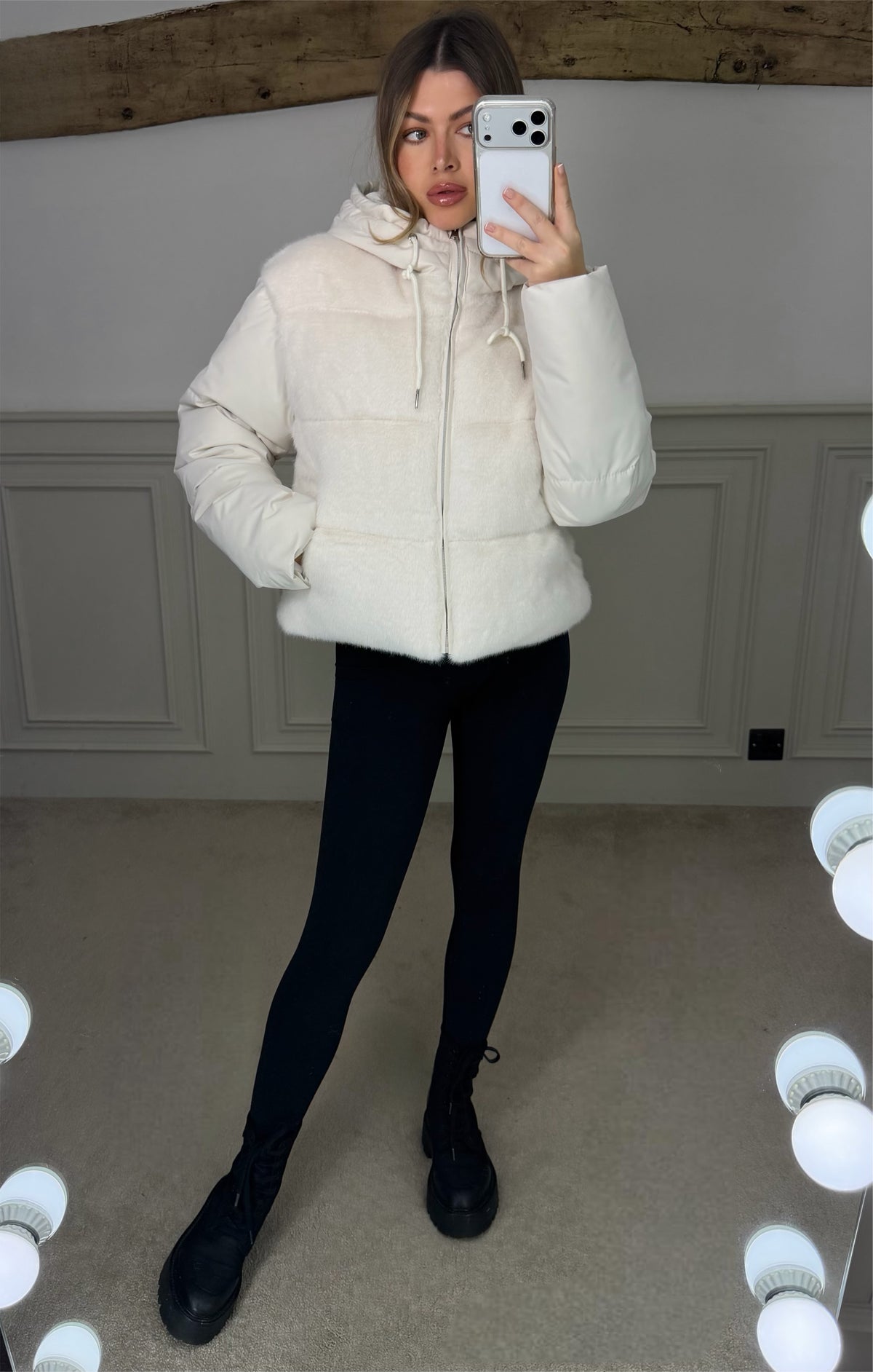 WHITE Faux Fur Gilet Coat with Hood  image 1