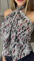 H Burgundy & Grey 90cm Mini Horse Scarf Top image 0