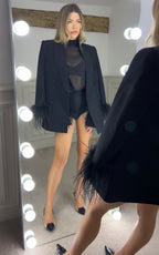 Black High Neck Blouse with Ostrich Feather Cuffs image 5