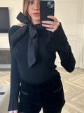 Black Bow Neck Knitted Top image 0