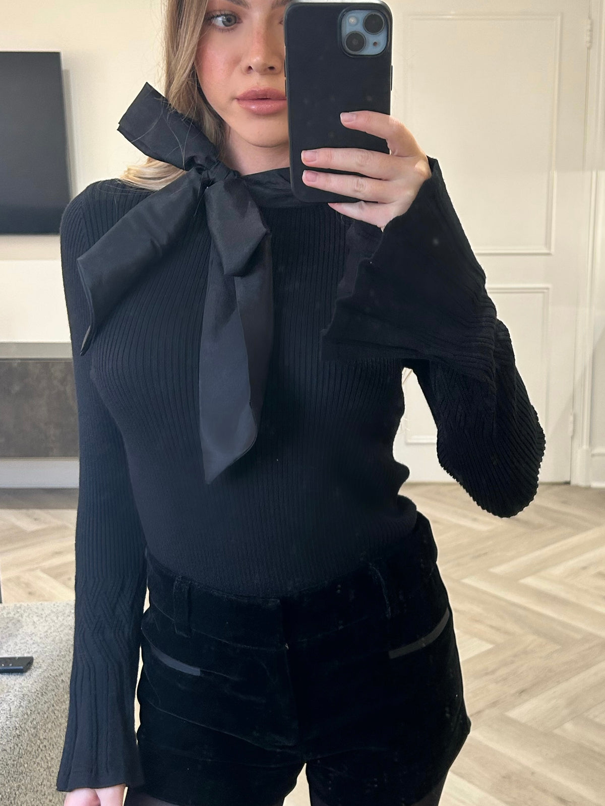 Black Bow Neck Knitted Top image 0