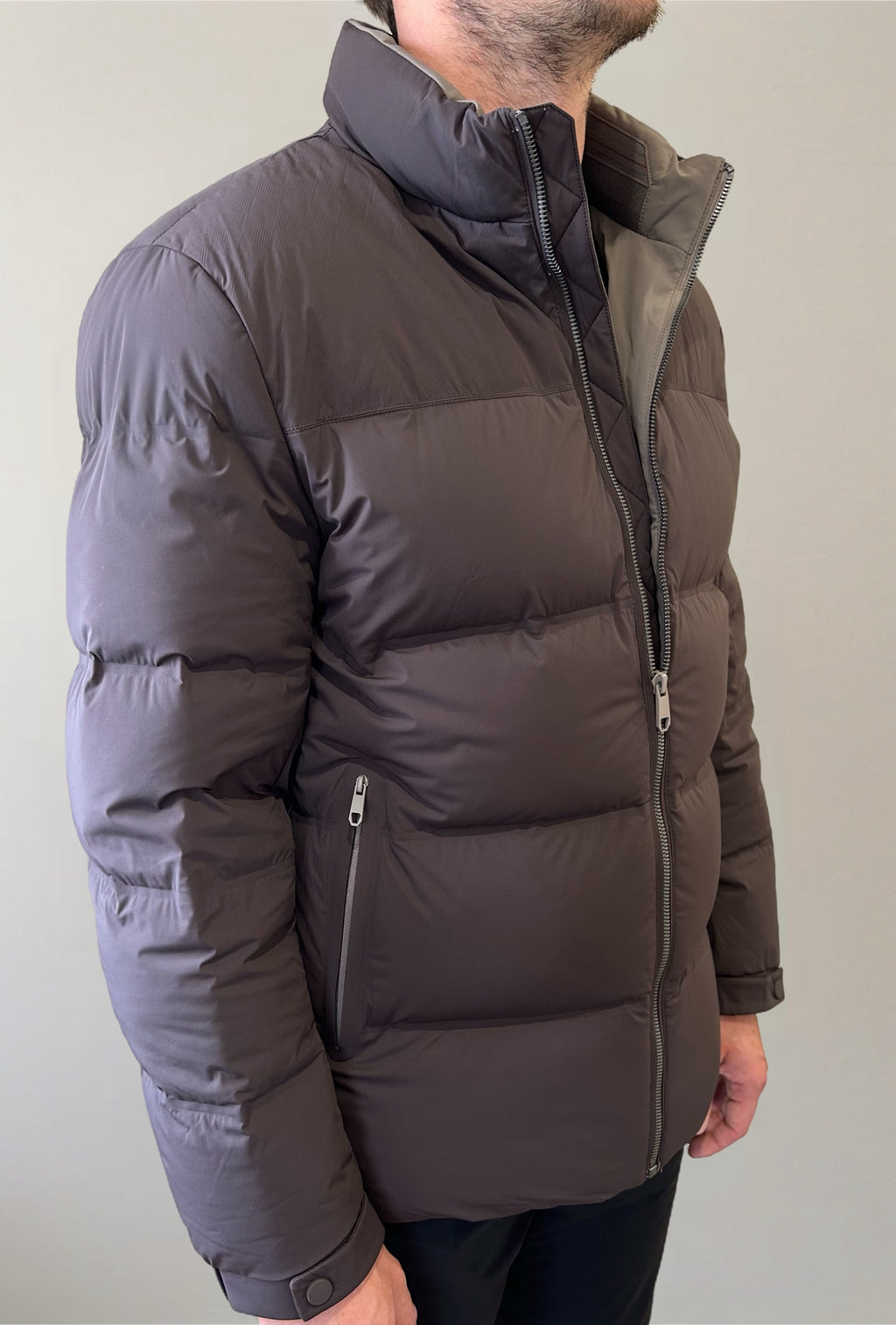 MENS Fitted Waterproof Coat in Mocha with Seamless Zip  image 2