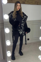 H Black & White Chain Wrap Over Jacket with Leather Trimmed Hood - LIMITED image 4