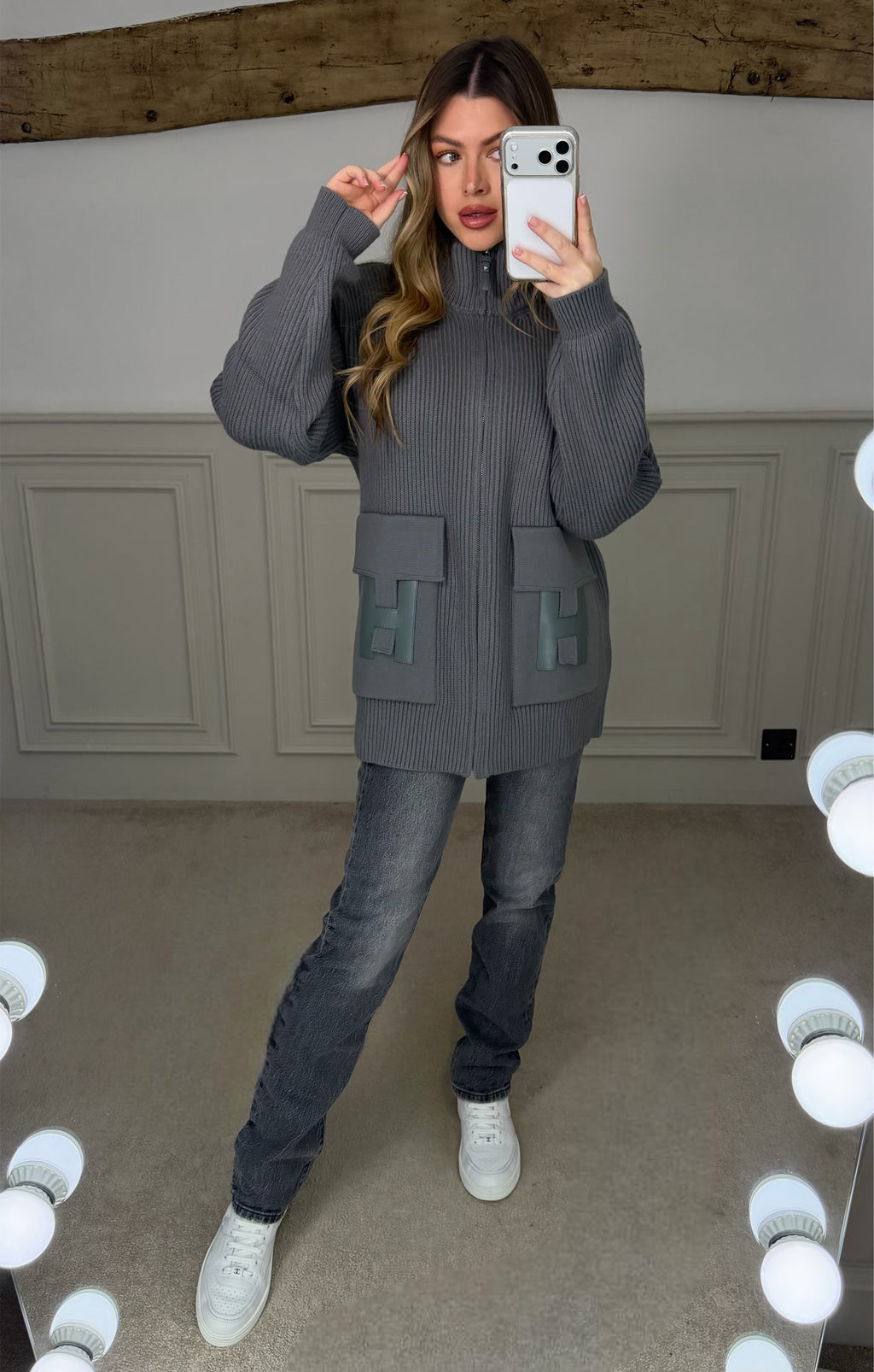 H Dark Grey / Green Cardigan With Pockets - LIMITED image 1