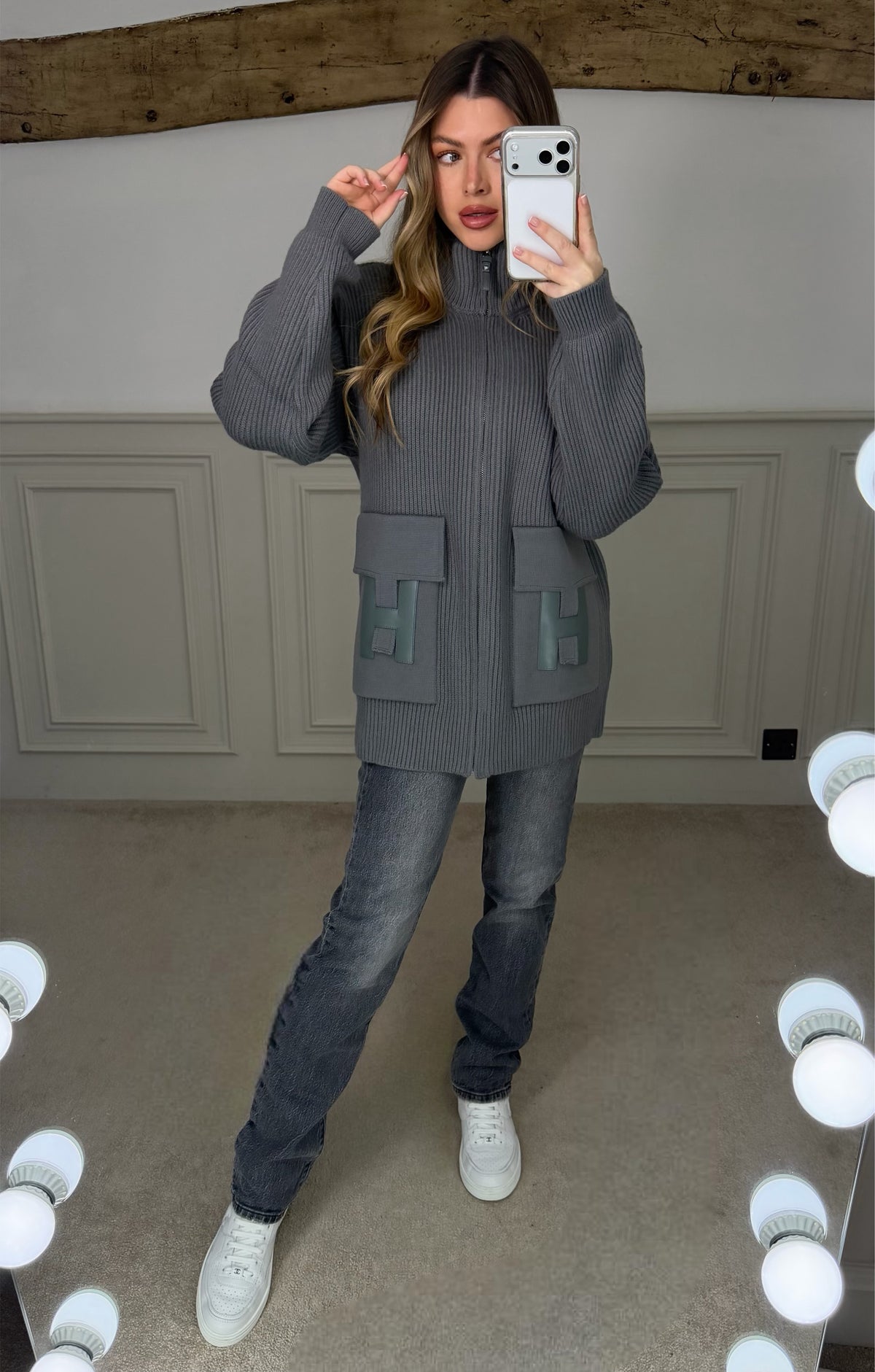 H Dark Grey / Green Cardigan With Pockets - LIMITED image 1