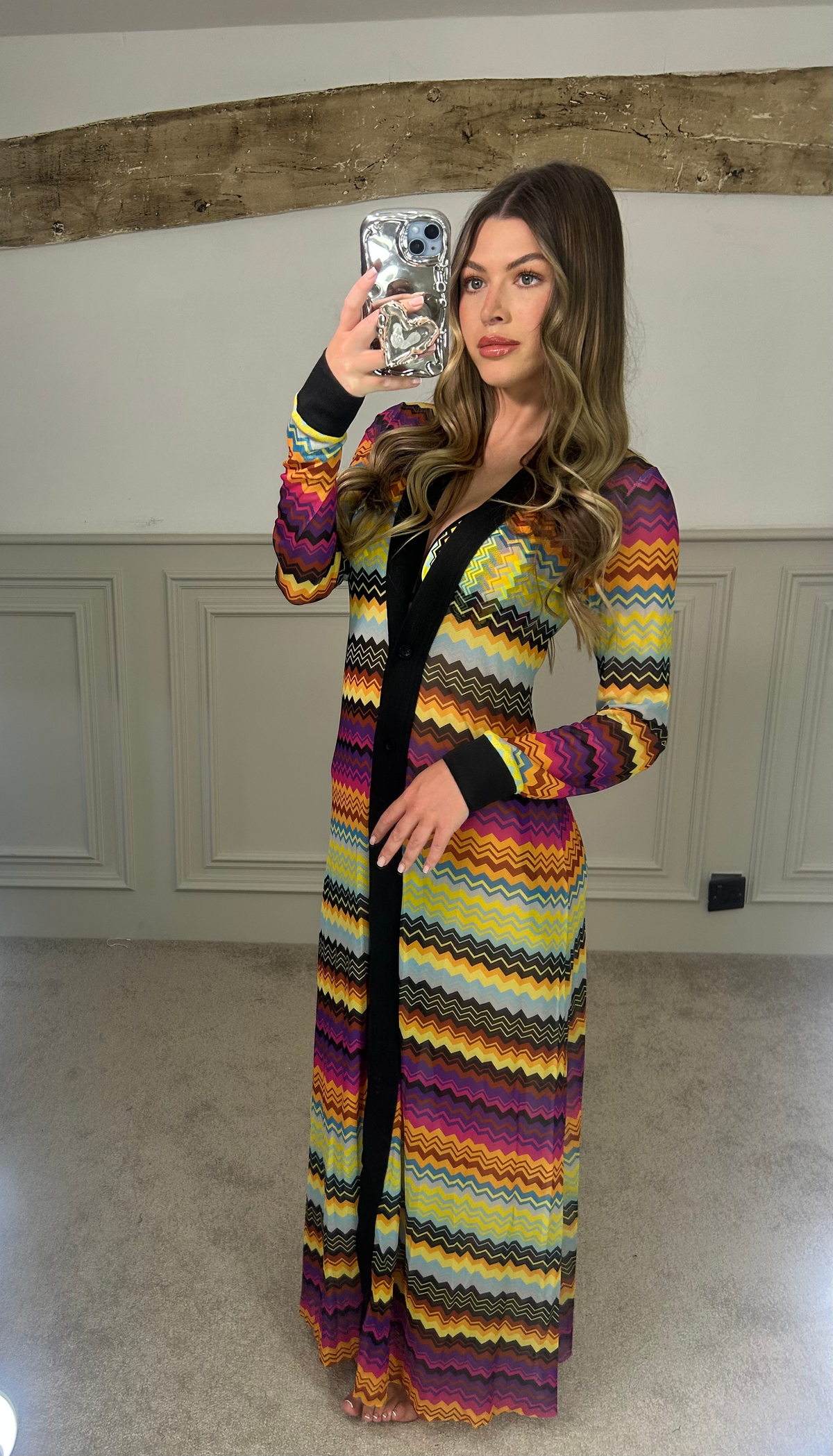 MISSI Black MultiColoured Zig Zag Long Cardigan image 4