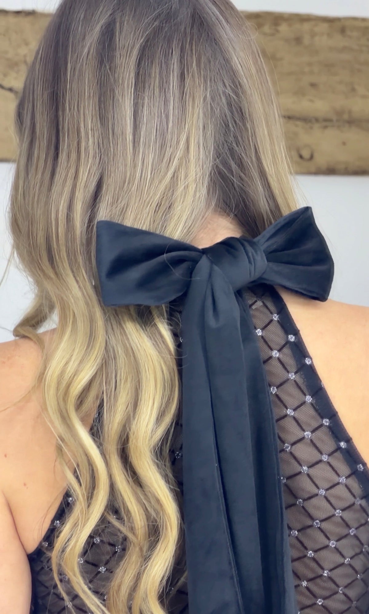 Black Velvet Long Tie Neck Bodysuit  image 4