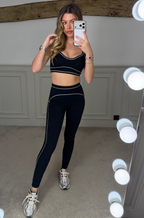 YOGA Two Piece Black with White Piping Gym Set  image 1