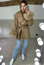 H Camel Chain Wrap Over Jacket with Leather Trimmed Hood - LIMITED image 4