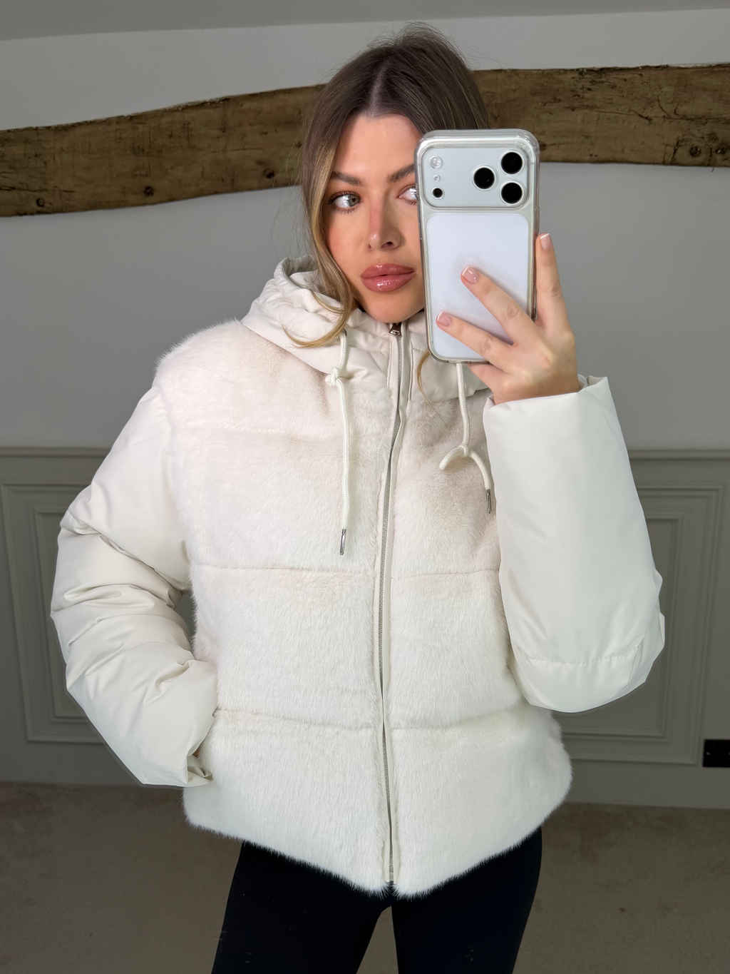 WHITE Faux Fur Gilet Coat with Hood  image 0