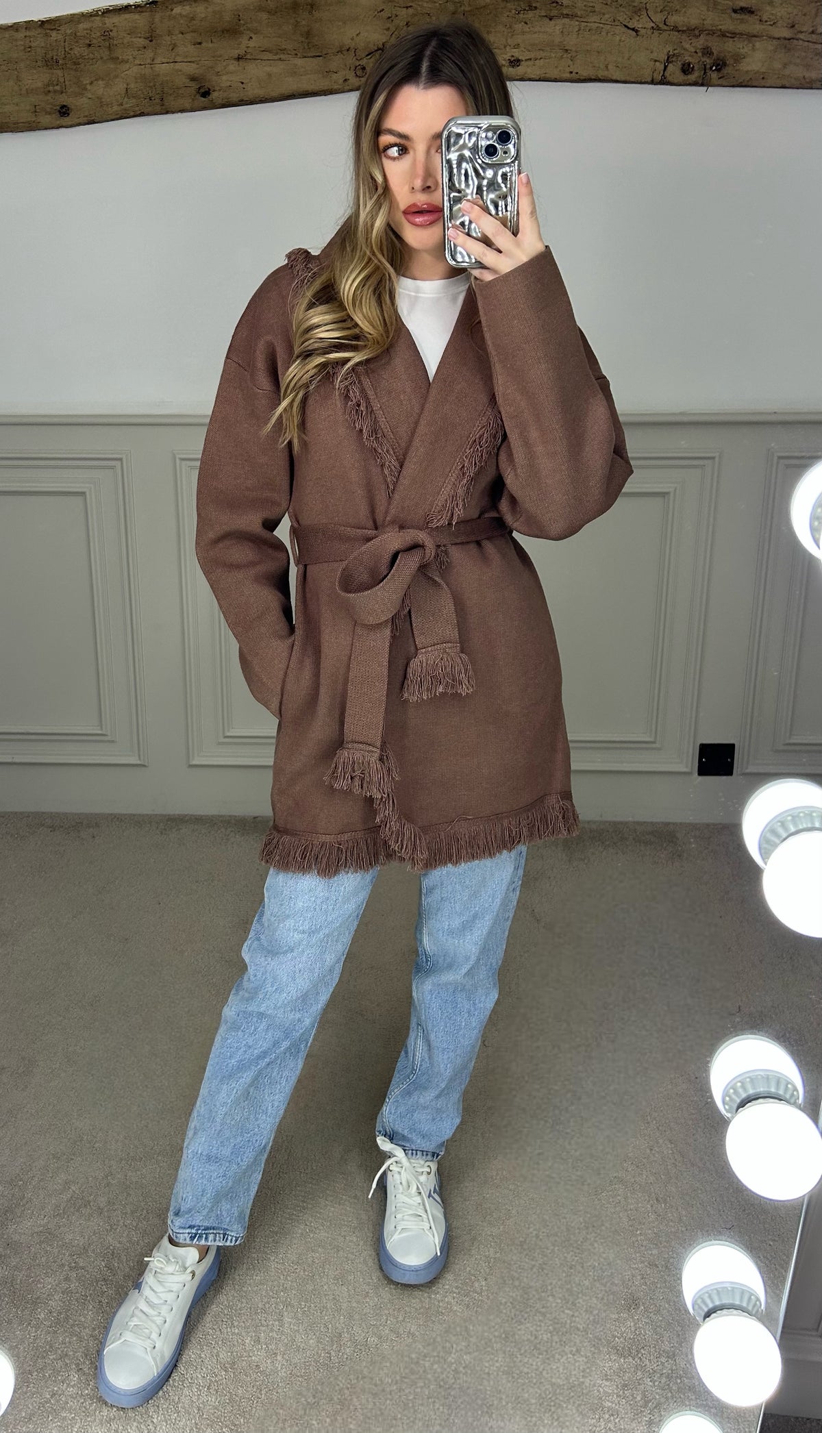 Brown Fringed Wrap Over Cardigan - LIMITED image 0