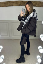 Brown Puffer Coat & Gloves with Rabbit Fur Hood - LIMITED image 5
