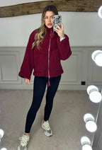 Bouclé Burgundy Zip Up Jacket with Pockets  image 0