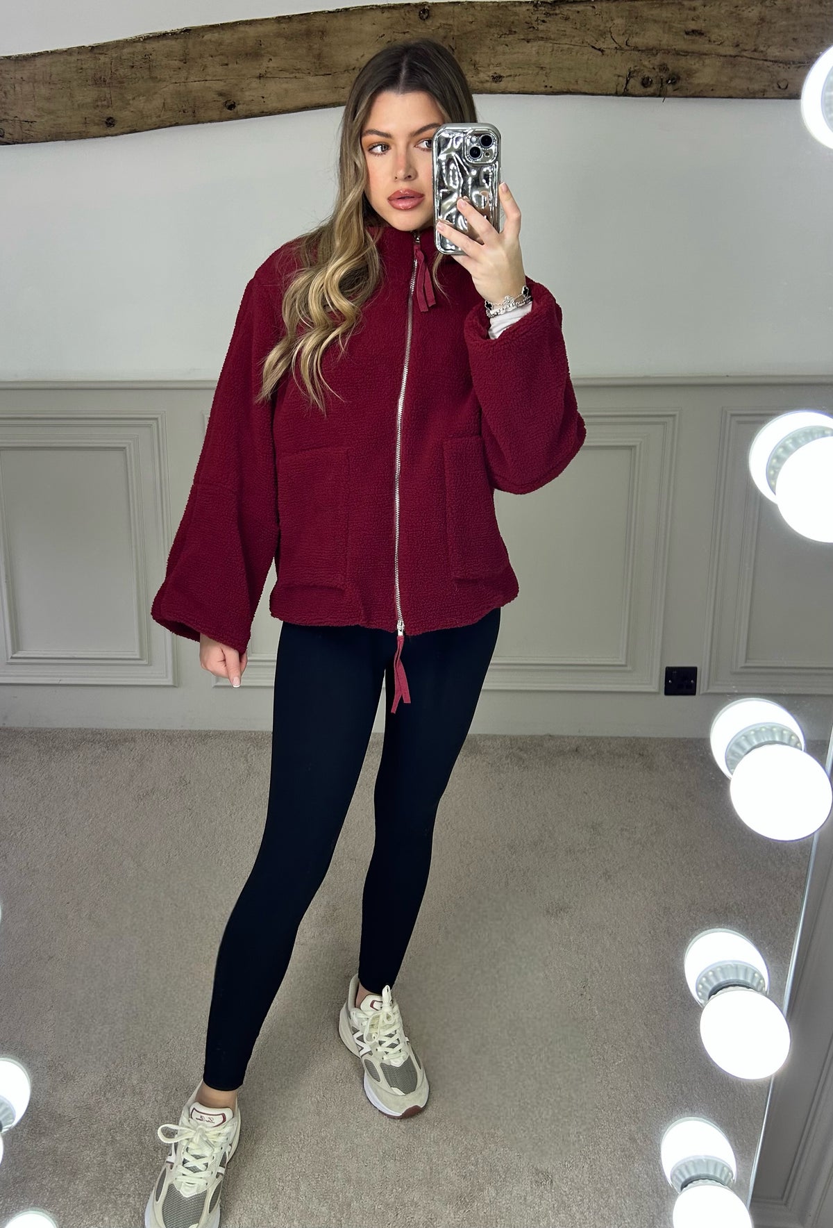 Bouclé Burgundy Zip Up Jacket with Pockets  image 0