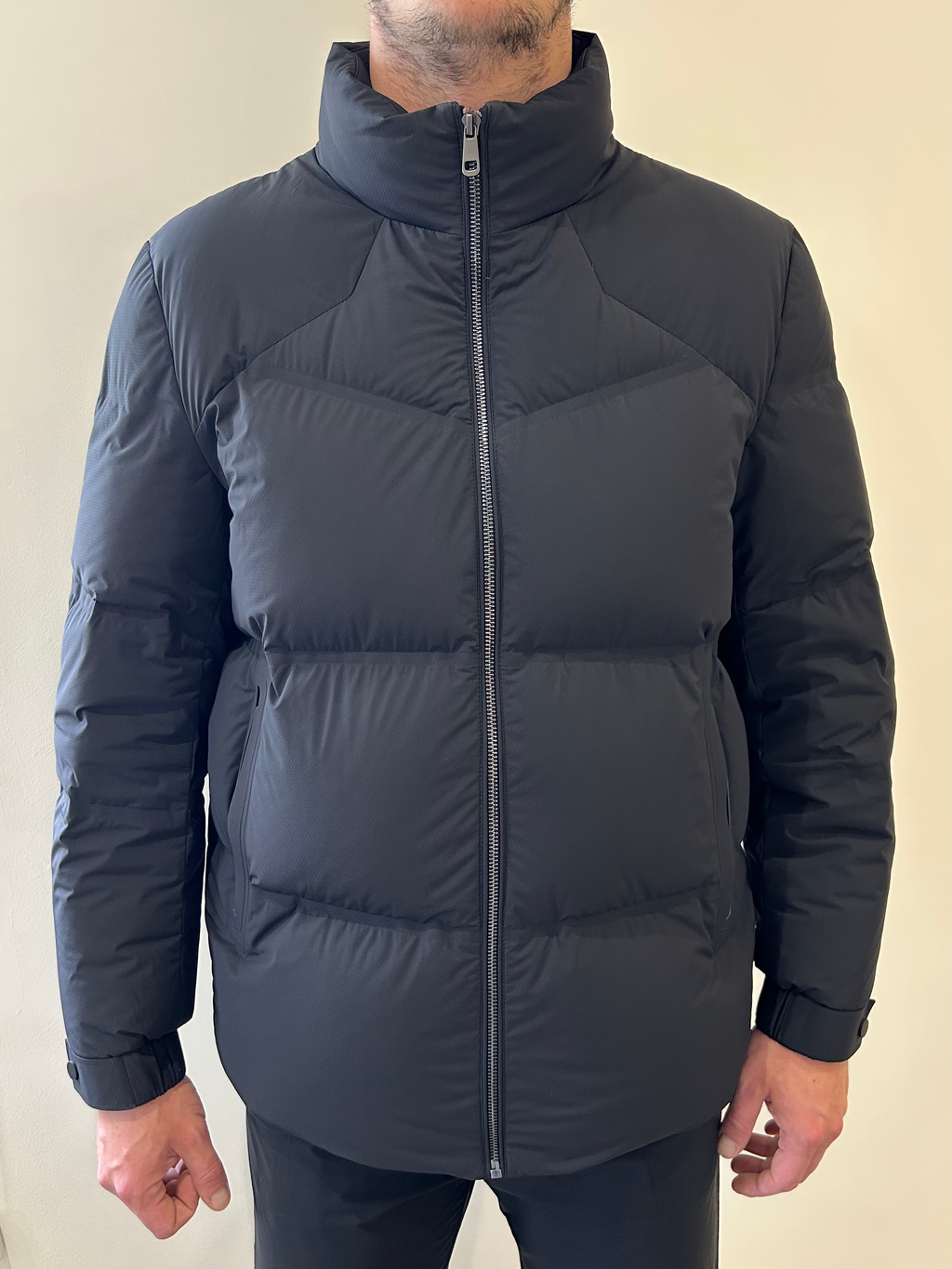 MENS Waterproof Puffer Padded Coat Dark Navy with Seamless Zip  image 0