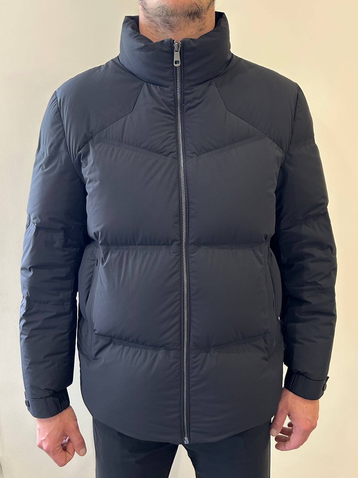 MENS Waterproof Puffer Padded Coat Dark Navy with Seamless Zip  image 0