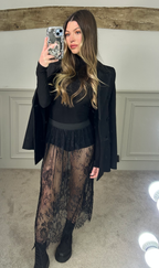 Black Lace Skirt Elastic Waist Band image 3