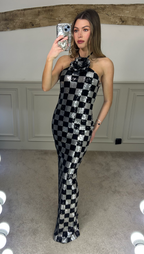 Sequin Checkerboard Halter Gown - Limited image 1
