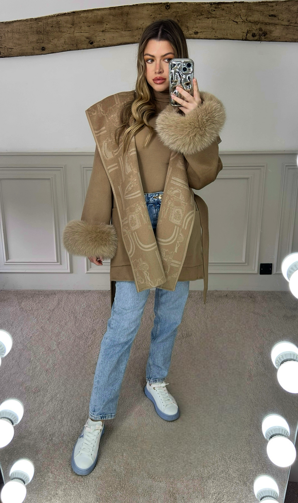 H Camel Chain Wrap Over Jacket with Leather Trimmed Hood - LIMITED image 1