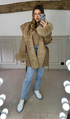 H Camel Chain Wrap Over Jacket with Leather Trimmed Hood - LIMITED image 1