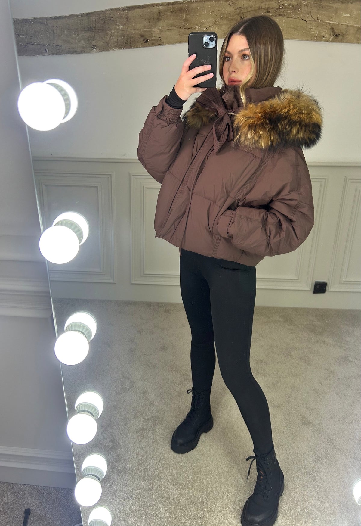 Brown Fox Fur Coat with Bow Tie image 8