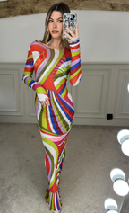 EMILIO Multi Colour Lime Iride Mesh Long Sleeve Dress image 4