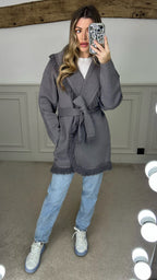 Grey Fringed Wrap Over Cardigan - LIMITED image 2