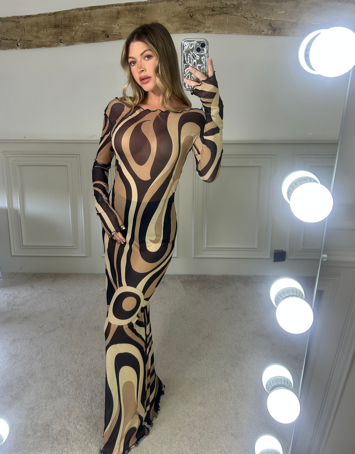 EMILIO Coffee Long Sleeve Mesh Dress image 4