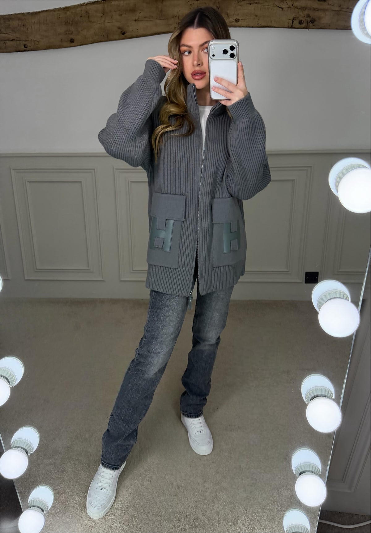 H Dark Grey / Green Cardigan With Pockets - LIMITED image 2