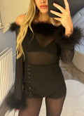 FEATHER Collar & Sleeve Black Bodysuit image 0