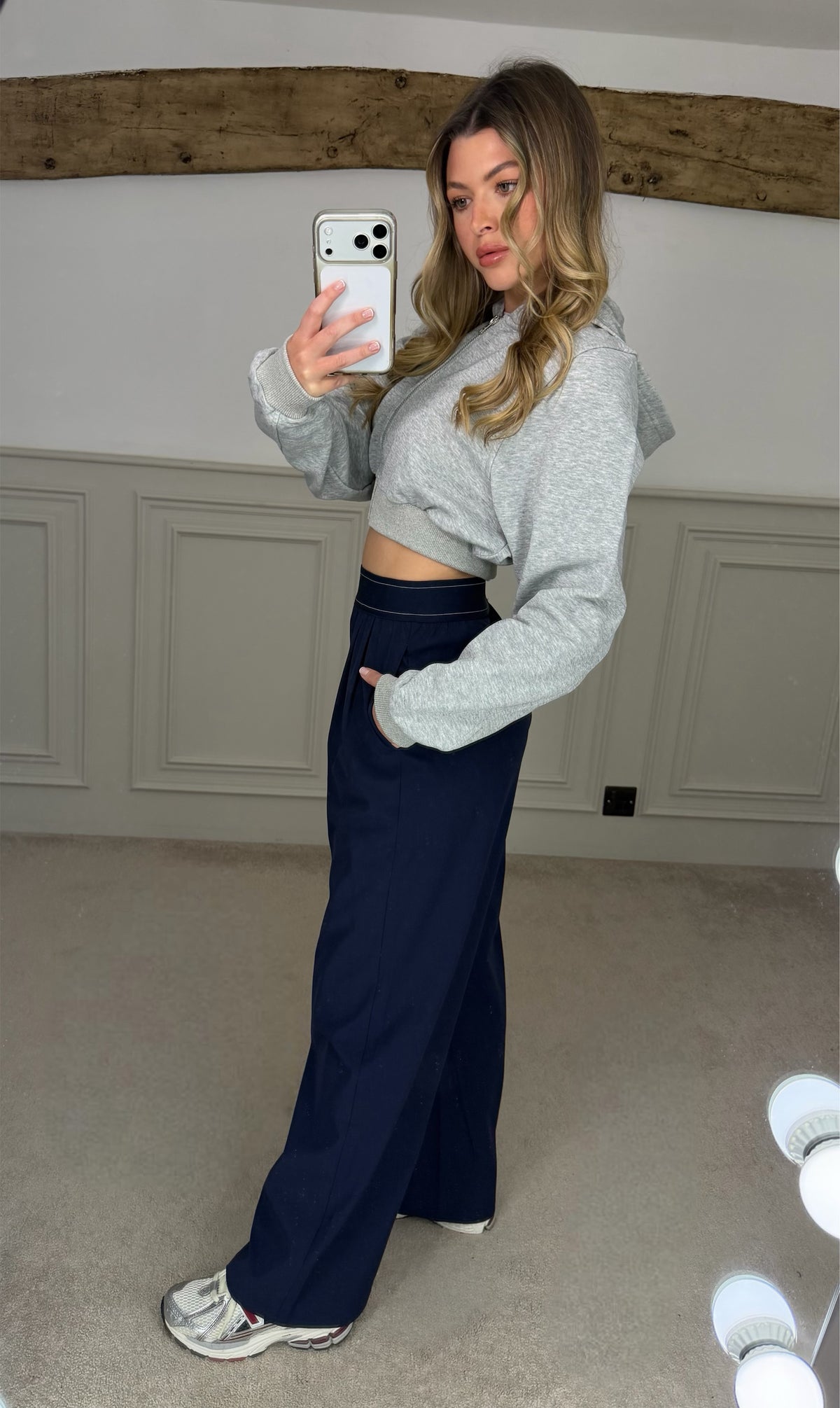 YOGA Grey Cropped Cotton Hoodie  image 3
