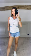 CC Gold Button White & Blue Vest Top  image 0
