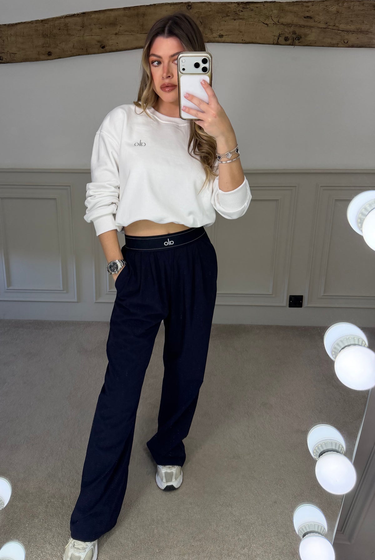 White track set styled with trainers