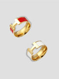 H slim colour gold scarf rings in white and red