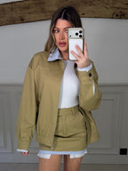 Beige jacket and skirt co-ord, full length