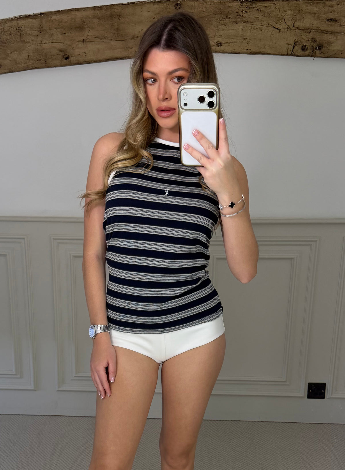 Navy striped tank, full length