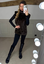 Brown faux fur turtle neck vest poncho