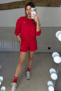 YOGA red shorts and jumper two piece track set