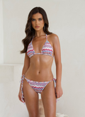 Model wearing the MISSI pink zig zag bikini, front view