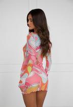 Orchid Multi mini dress, back view