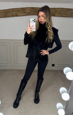 Black faux fur turtle neck vest poncho