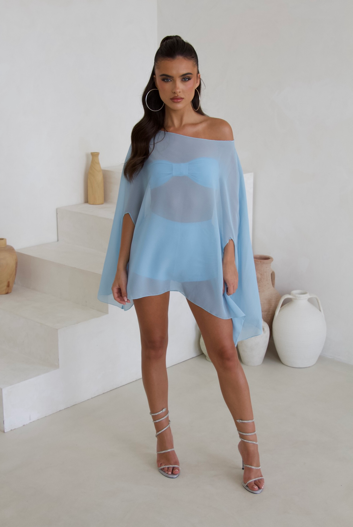Blue cape three piece set, styled