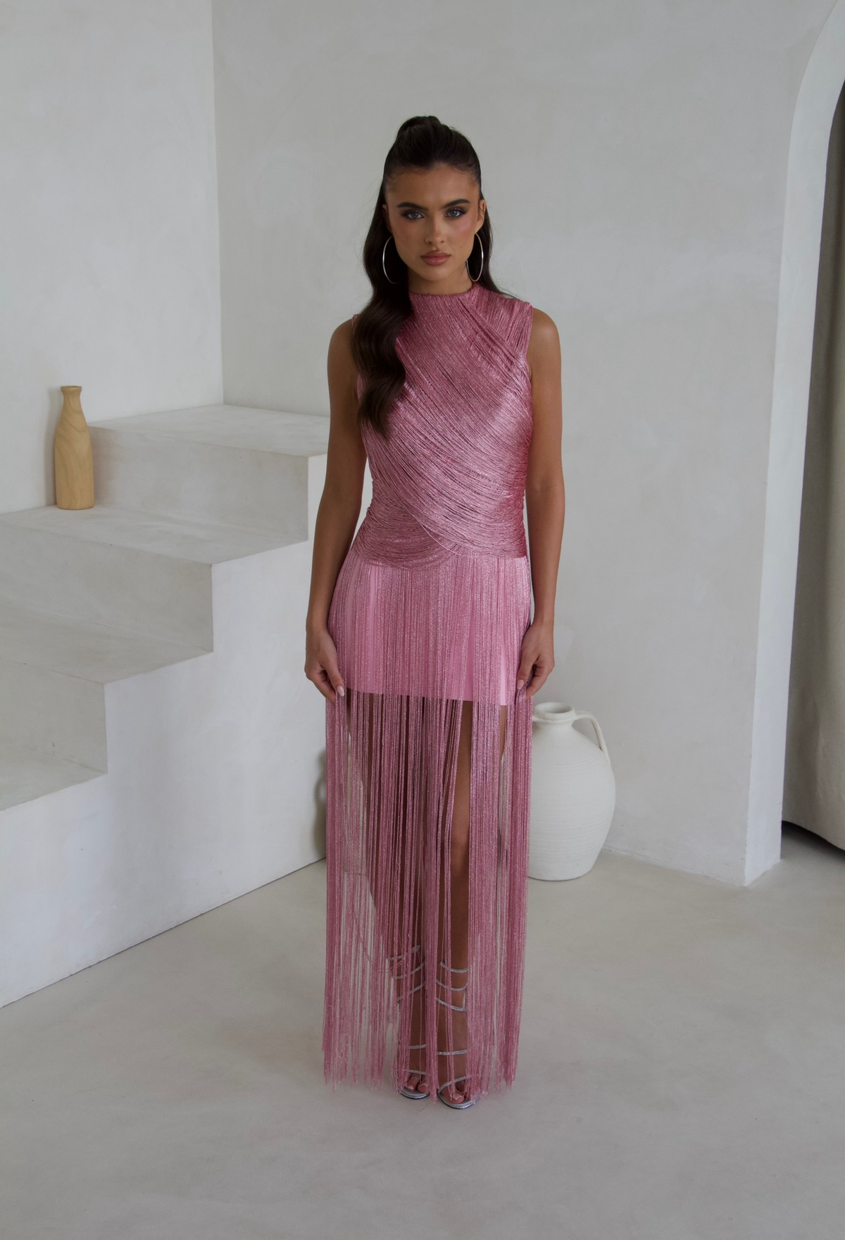 Detail of the pink tassel fringing